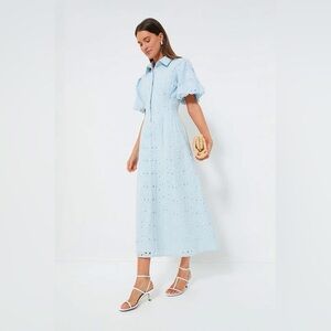 Tuckernuck | NEW Airy Blue Eyelet Delaney Short Puff Sleeve Maxi Dress Size S